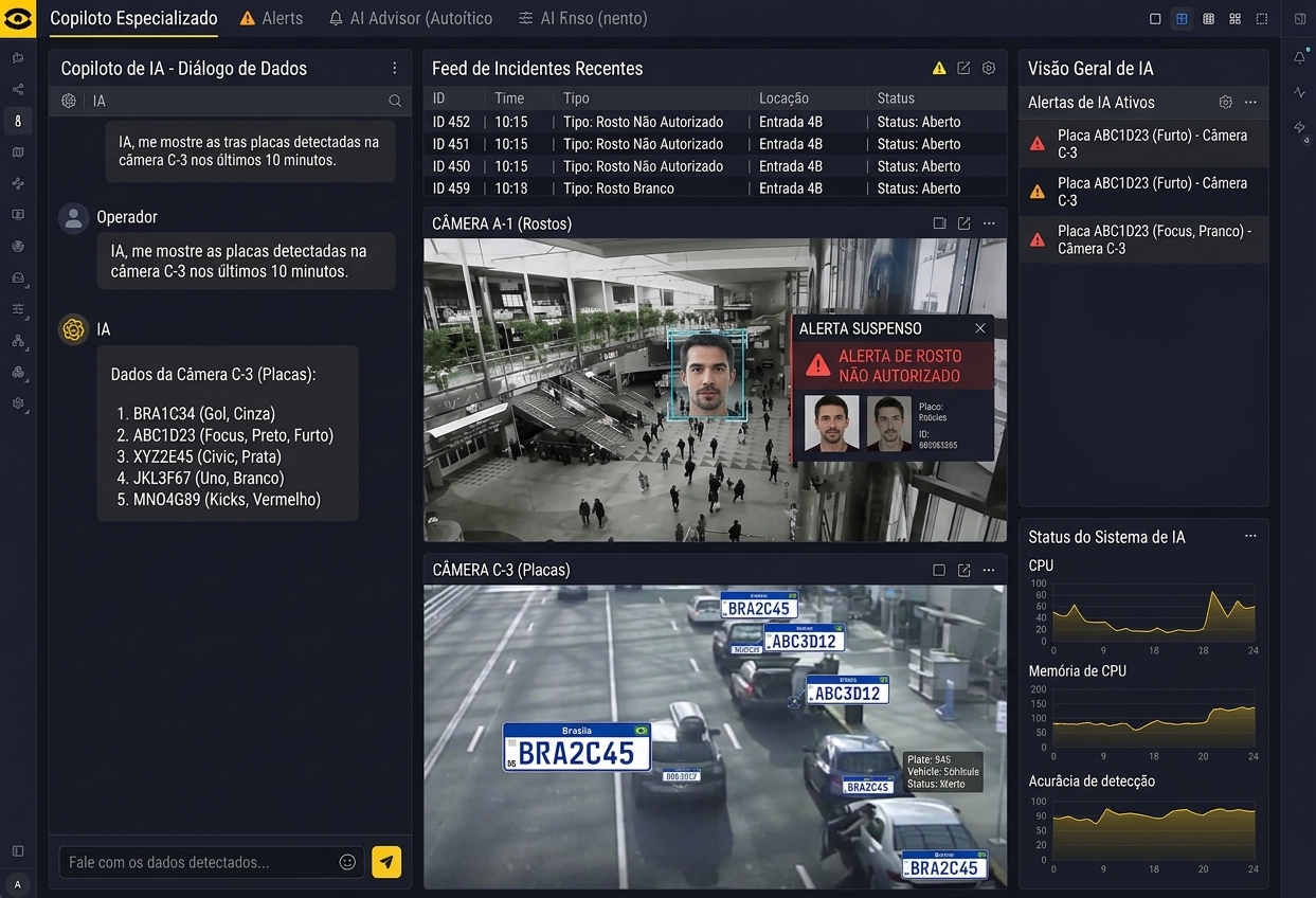 Interface do agente de IA da Visona.Tech assistindo a operação